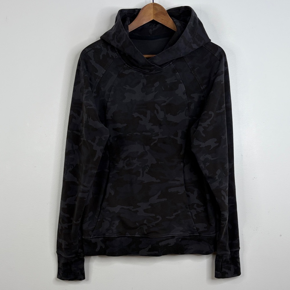 Lululemon Scuba Hoodie Womens 10 Gray Camo Stretch Cotton Terry Sweatshirt